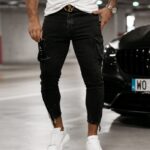 Spodnie jeansowe męskie cargo FLISS OLAVOGA czarne