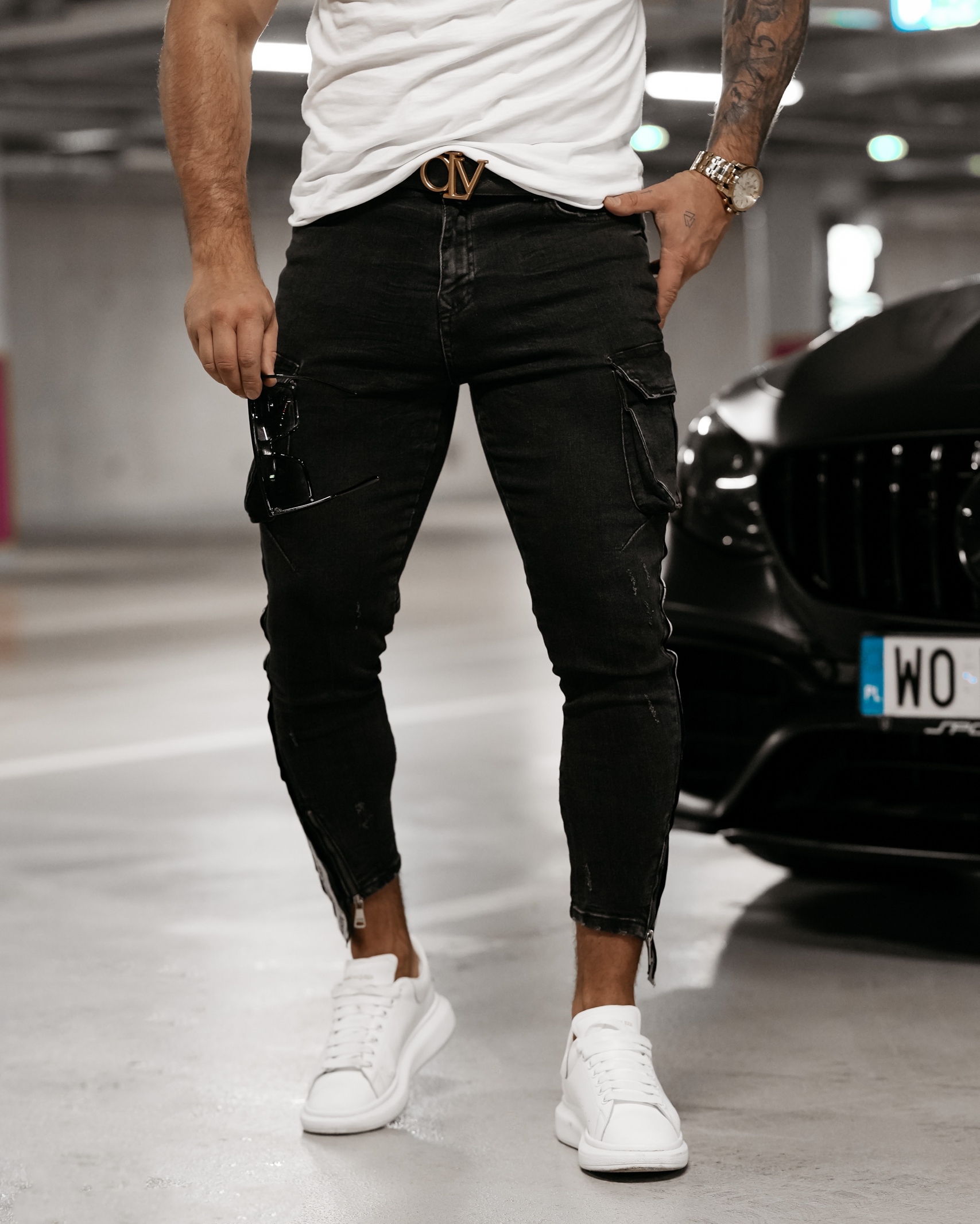 Spodnie jeansowe męskie cargo FLISS OLAVOGA czarne Spodnie jeansowe męskie cargo FLISS OLAVOGA czarne