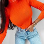 Sweter z golfem Laos Ola Voga pomarańczowy