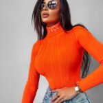 Sweter z golfem Laos Ola Voga pomarańczowy