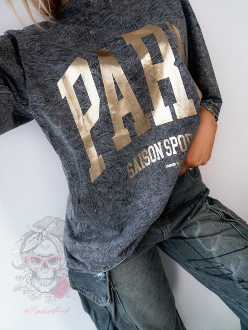 T-shirt dekatyzowany PARIS szary