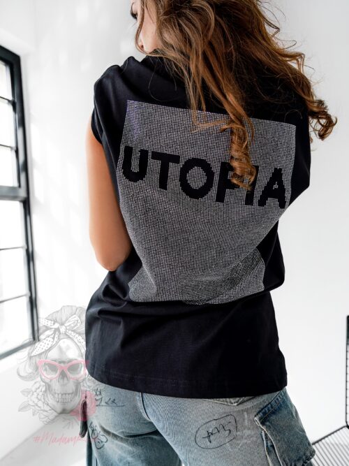 T-shirt z cyrkoniami UTOPIA czarny