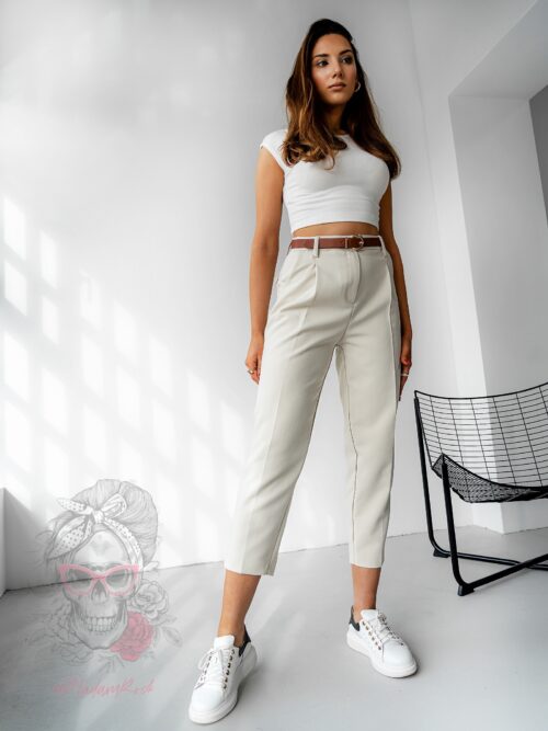 Spodnie eleganckie 7/8 z paskiem Tuwe beżowe