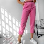 Spodnie eleganckie 7/8 z paskiem Tuwe różowe