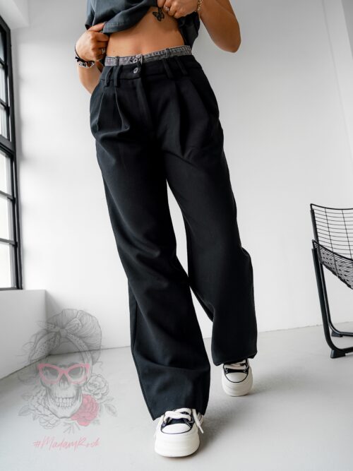 Spodnie szerokie z paskiem Gerg czarne