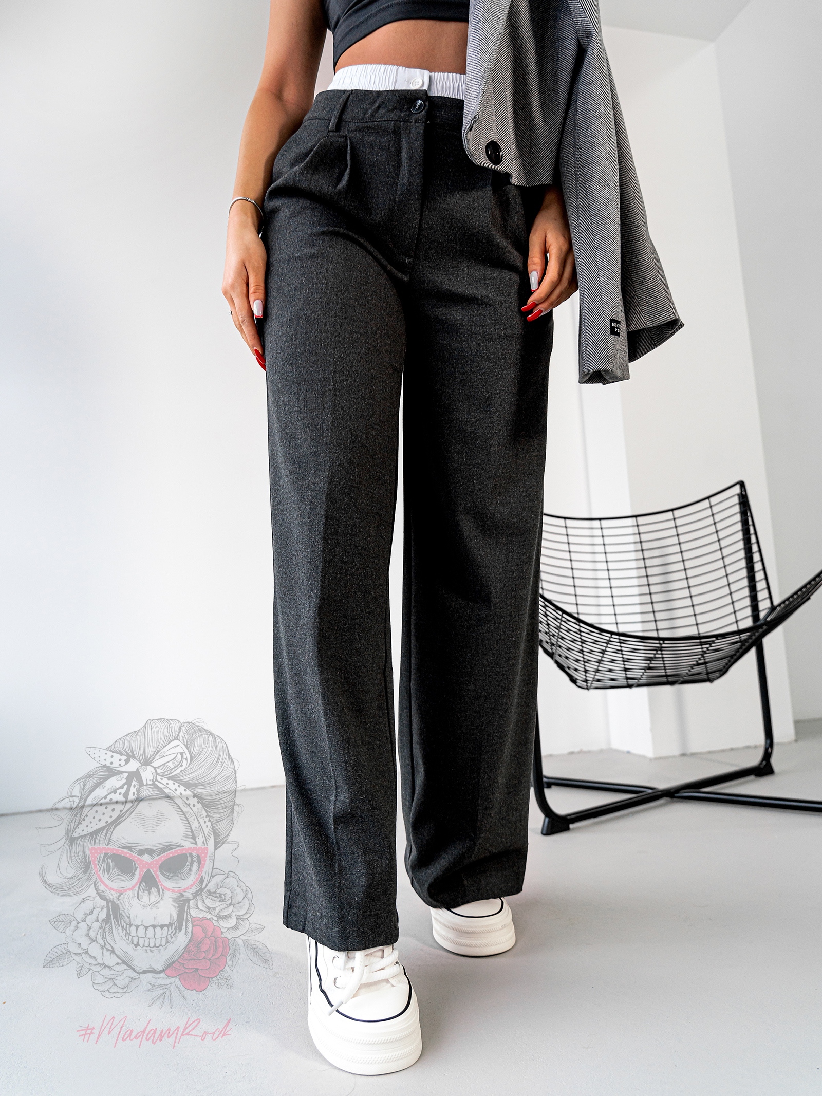 Spodnie szerokie Losser grafitowe Spodnie szerokie Losser grafitowe