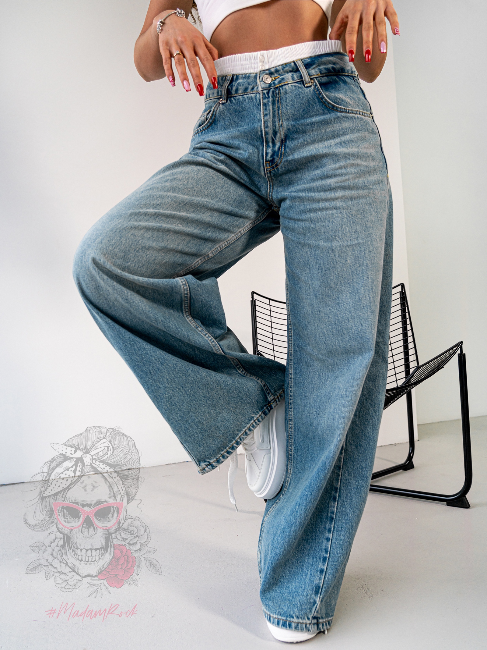 Spodnie jeansowe szerokie Natis niebieskie