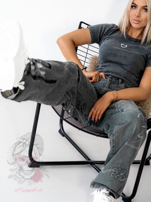 T-shirt prążkowany Pots szary