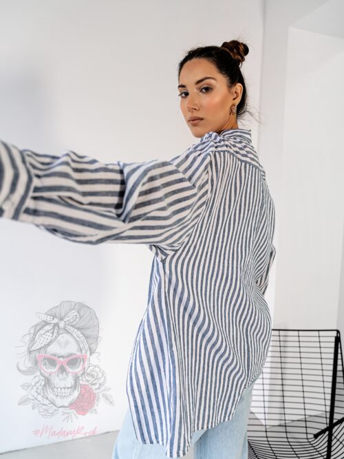 Koszula w paski z rozcięciami Raso granatowa