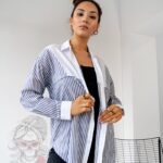 Koszula w paski Dewu biało-granatowa