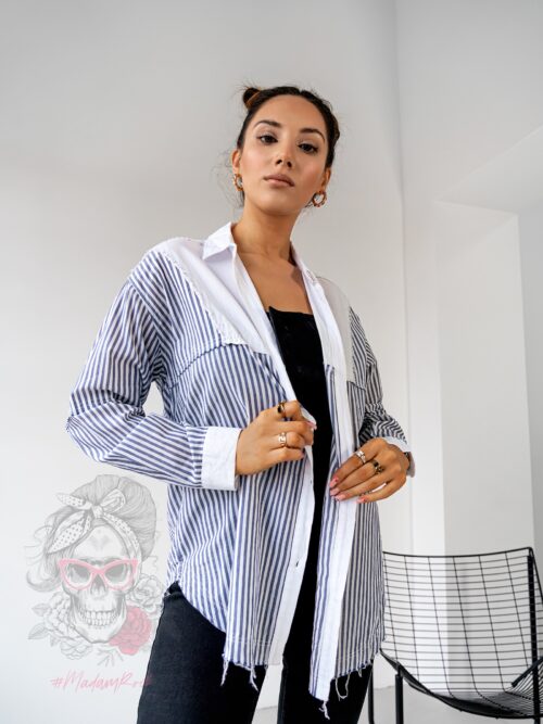 Koszula w paski Dewu biało-granatowa