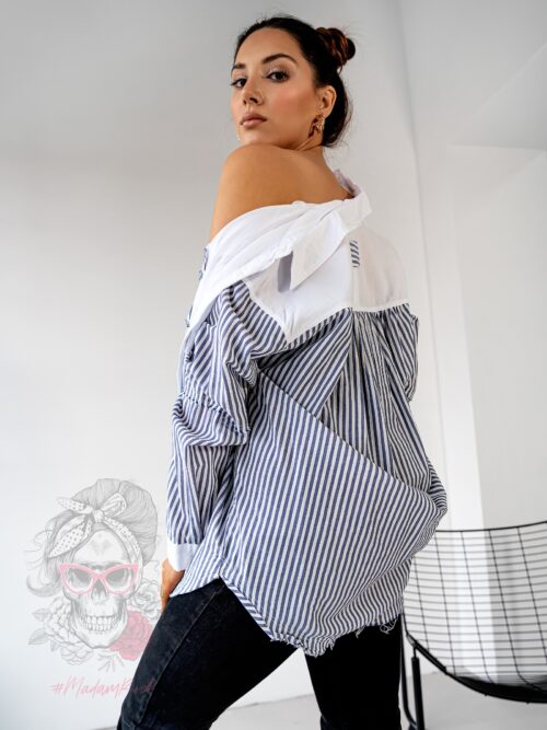 Koszula w paski Dewu biało-granatowa