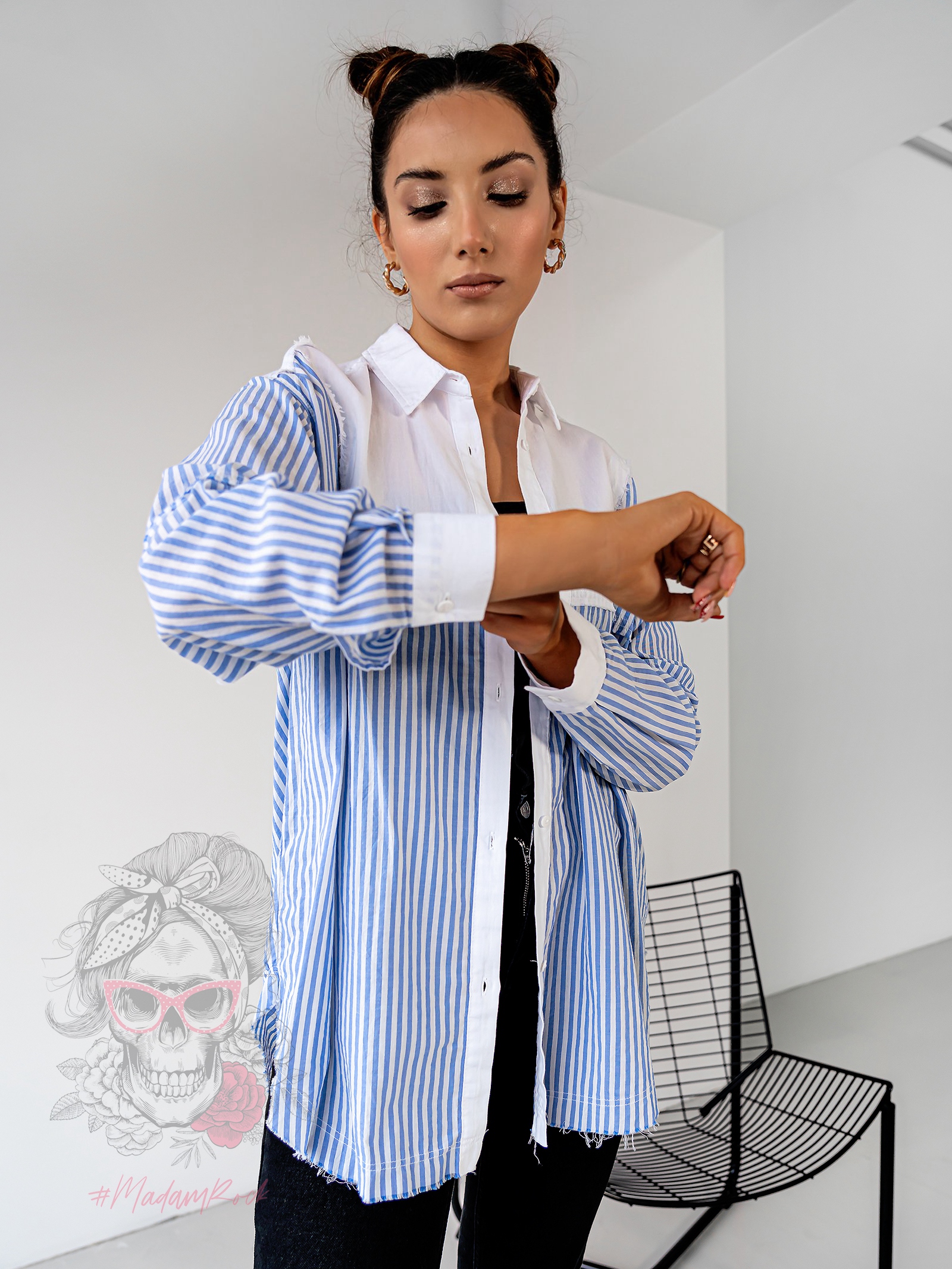 Koszula w paski Dewu biało-niebieska