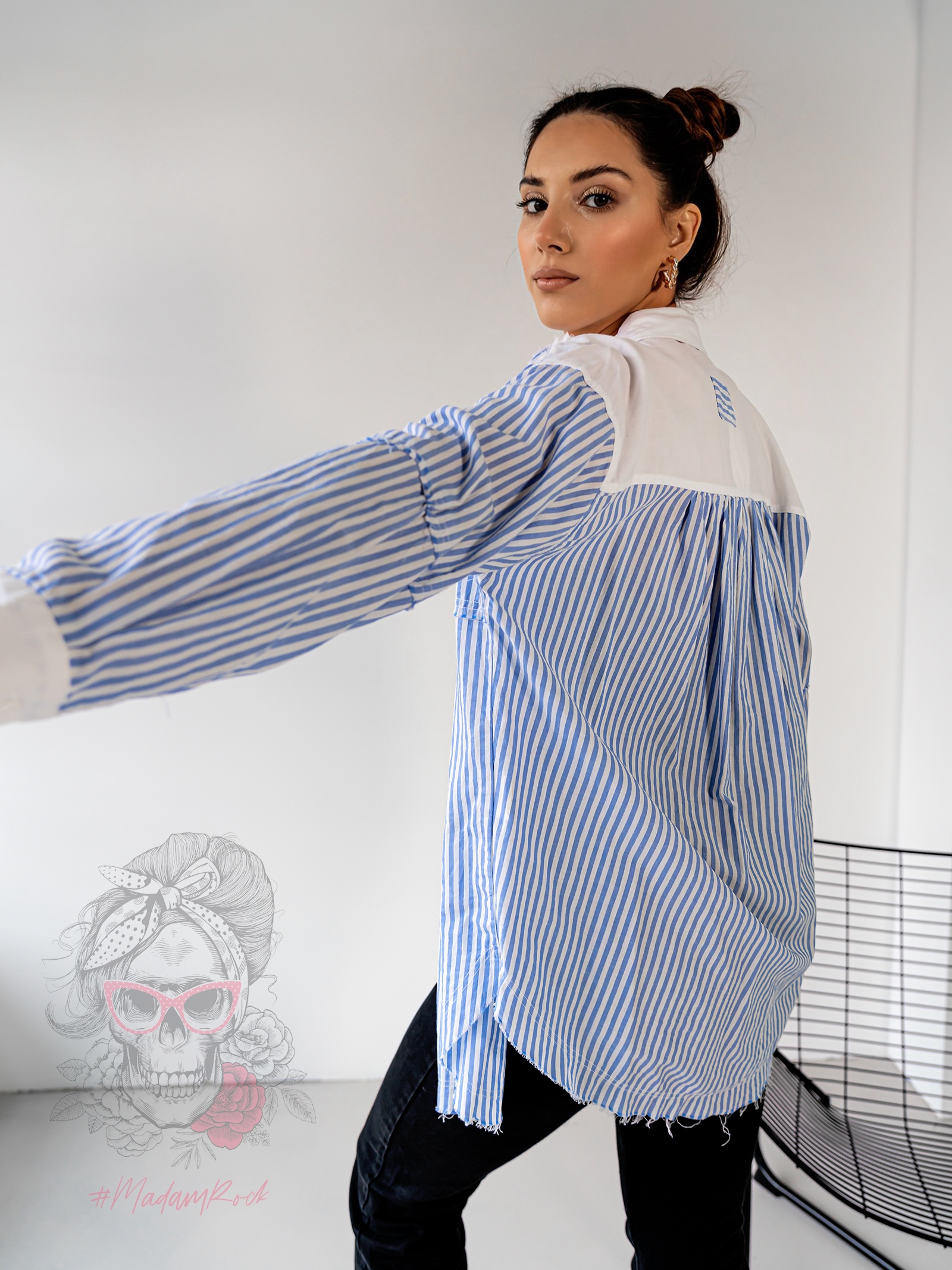 Koszula w paski Dewu biało-niebieska