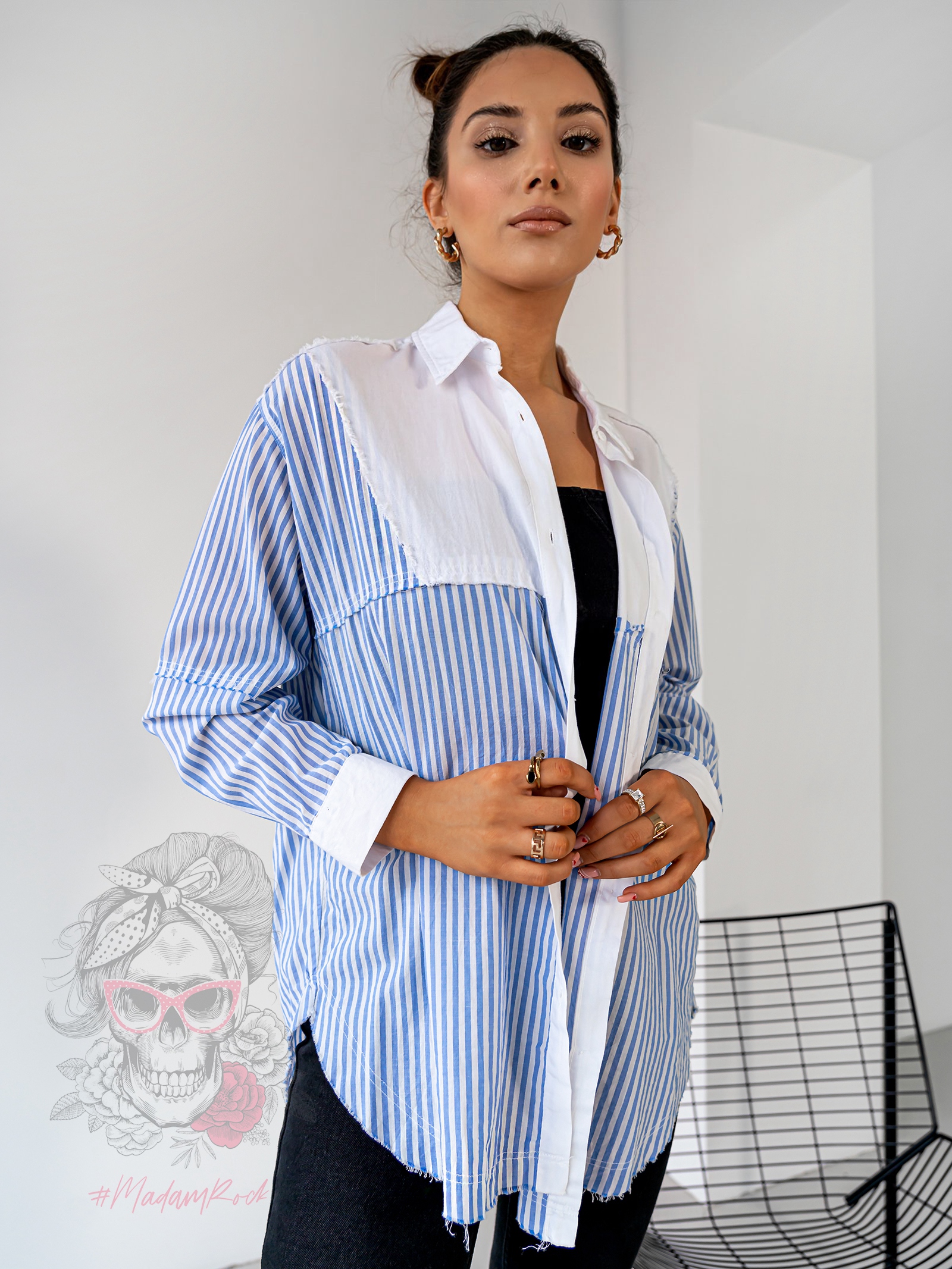 Koszula w paski Dewu biało-niebieska