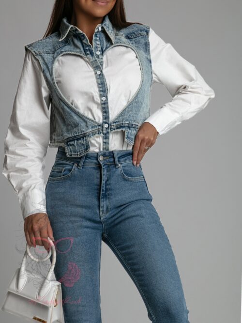 Koszula z kamizelką jeansową Acid biała