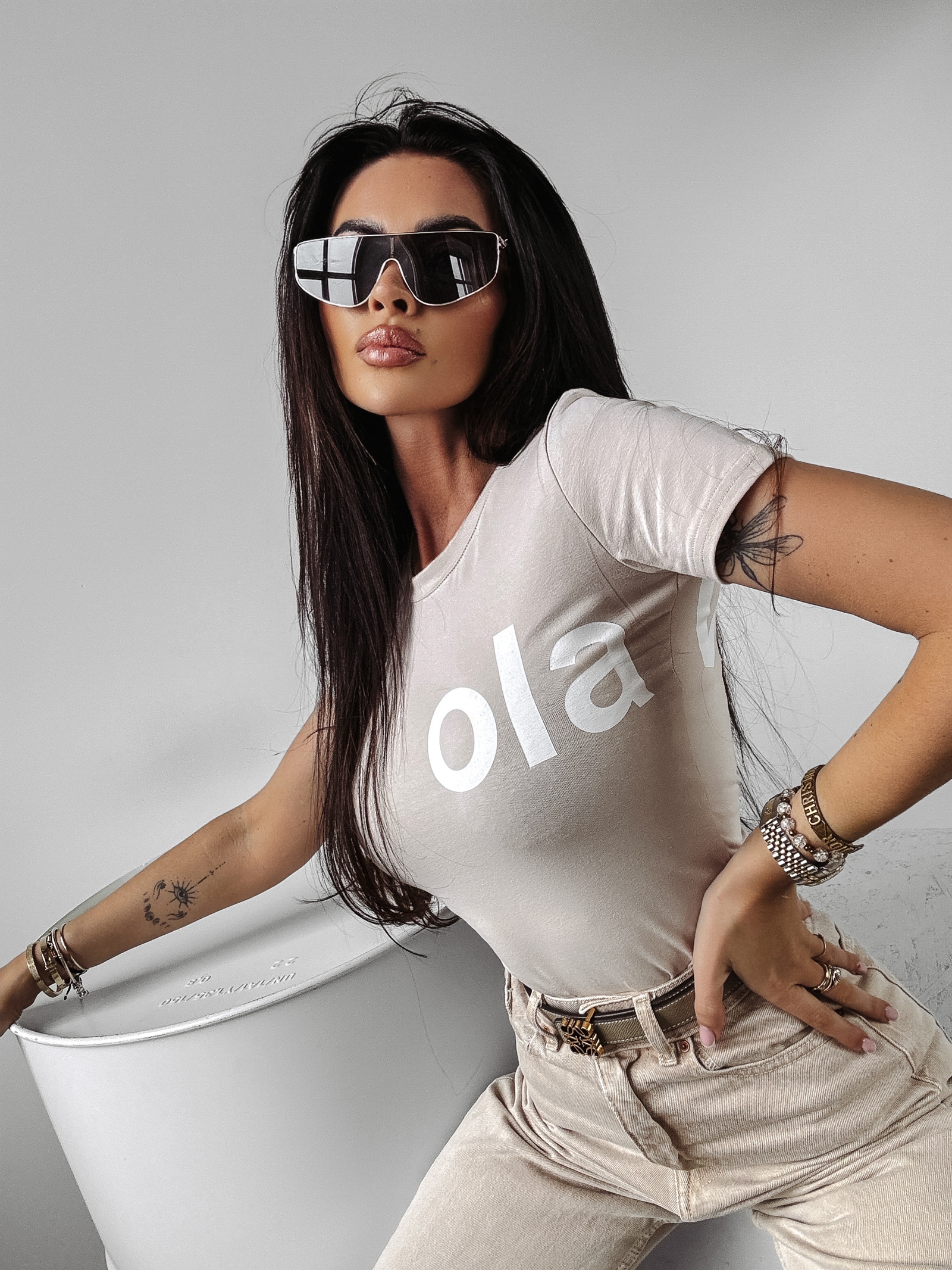 T-shirt dopasowany Estera Ola Voga beżowy