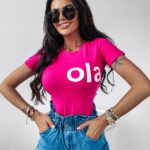 T-shirt dopasowany Estera Ola Voga amarantowy