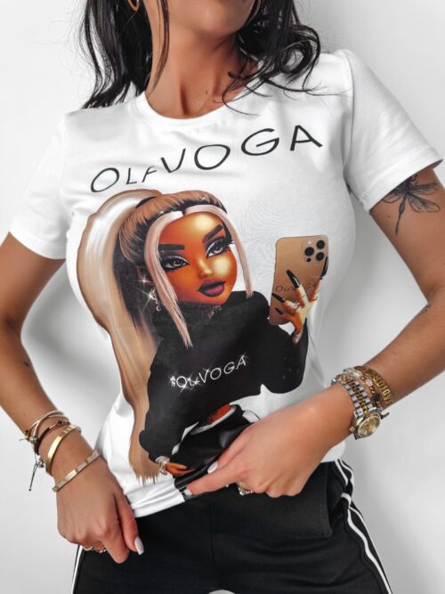 T-shirt z nadrukiem Doll Ola Voga biały