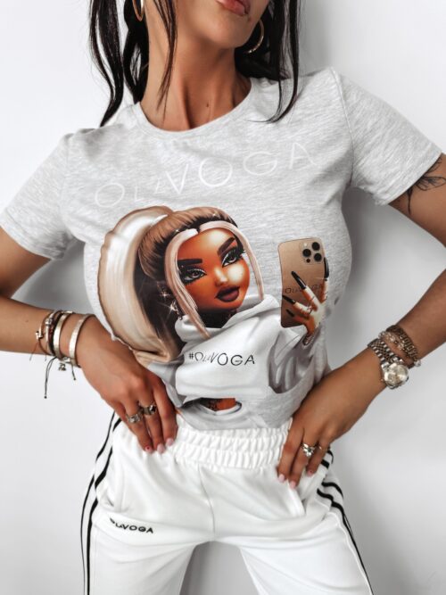 T-shirt z nadrukiem Doll Ola Voga szary