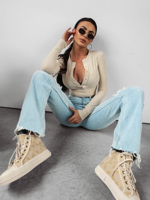 Bluzka prążkowana BOLDO OLAVOGA beżowa