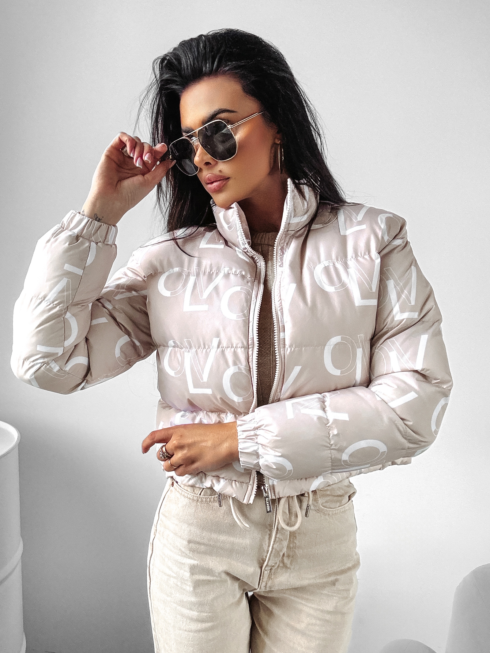 Kurtka puchowa logowana Jessy Ola Voga beżowa