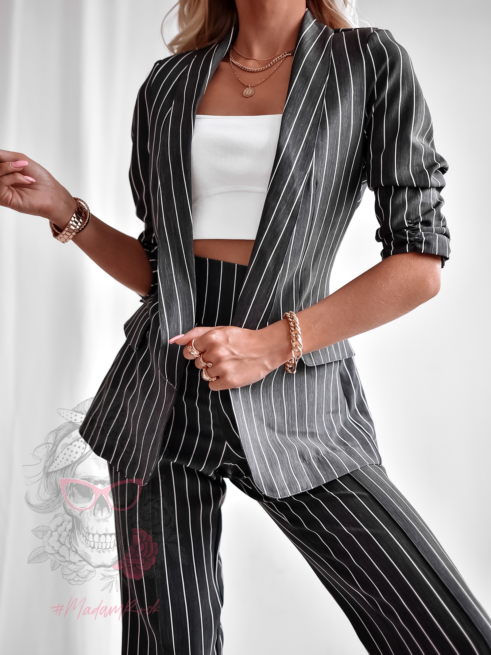 Garnitur damski w paski Slipps czarny