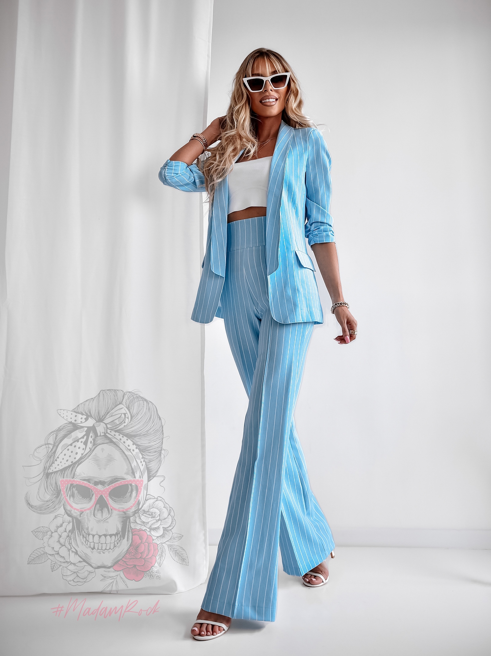 Garnitur damski w paski Slipps błękitny