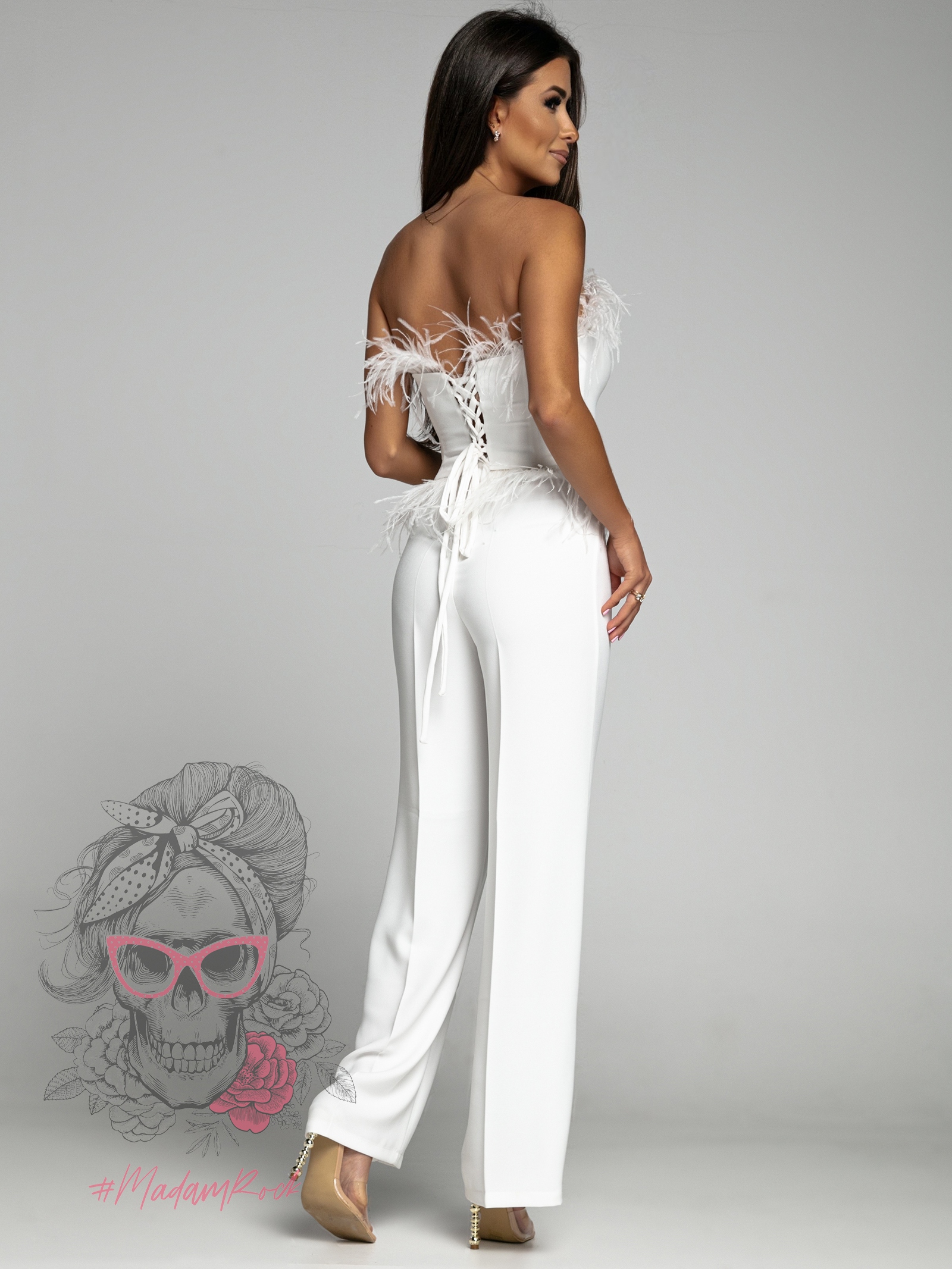 Komplet wieczorowy z piórami NB Avenlu biały