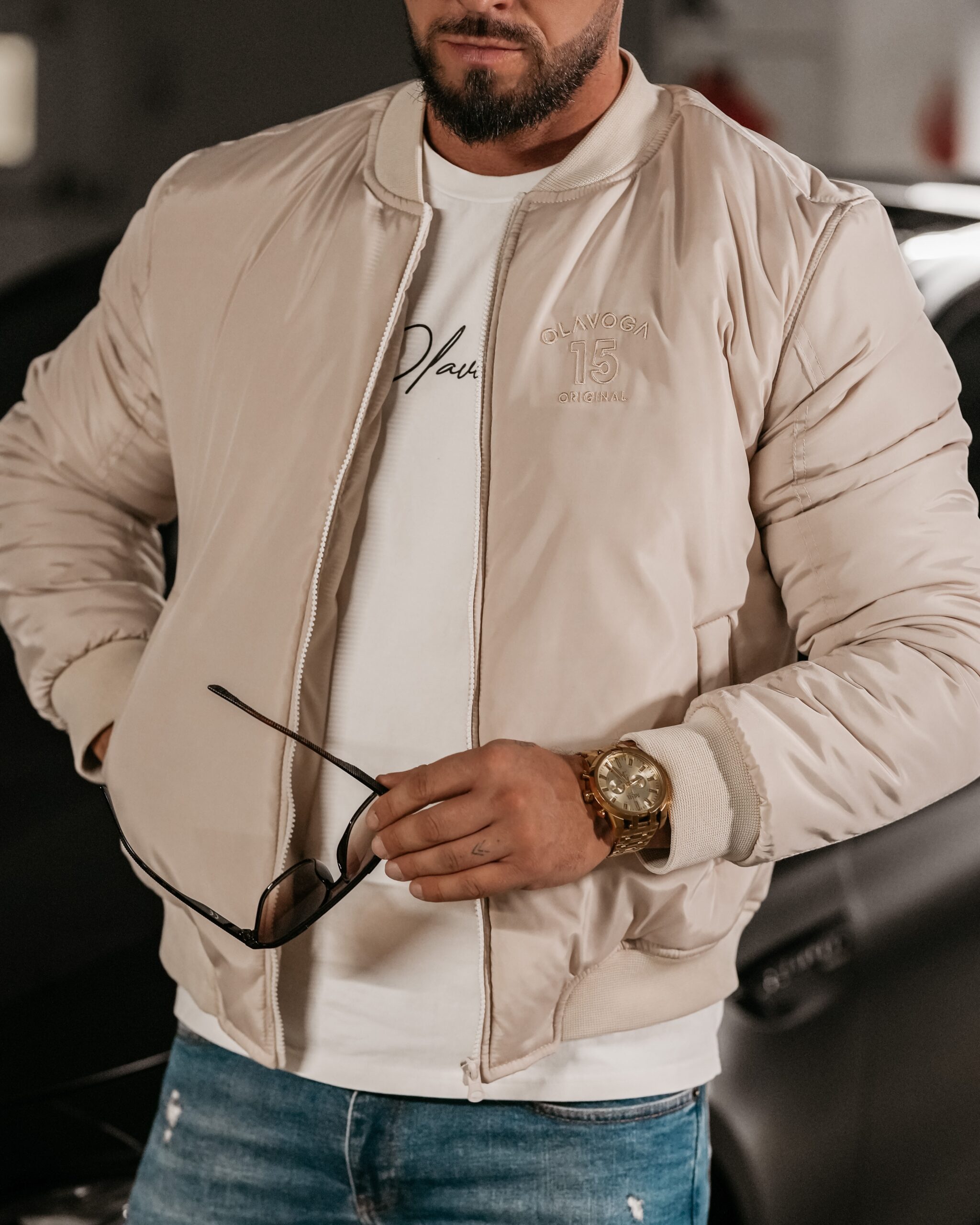 Kurtka męska logowana BOMBER MEN Ola Voga beżowa