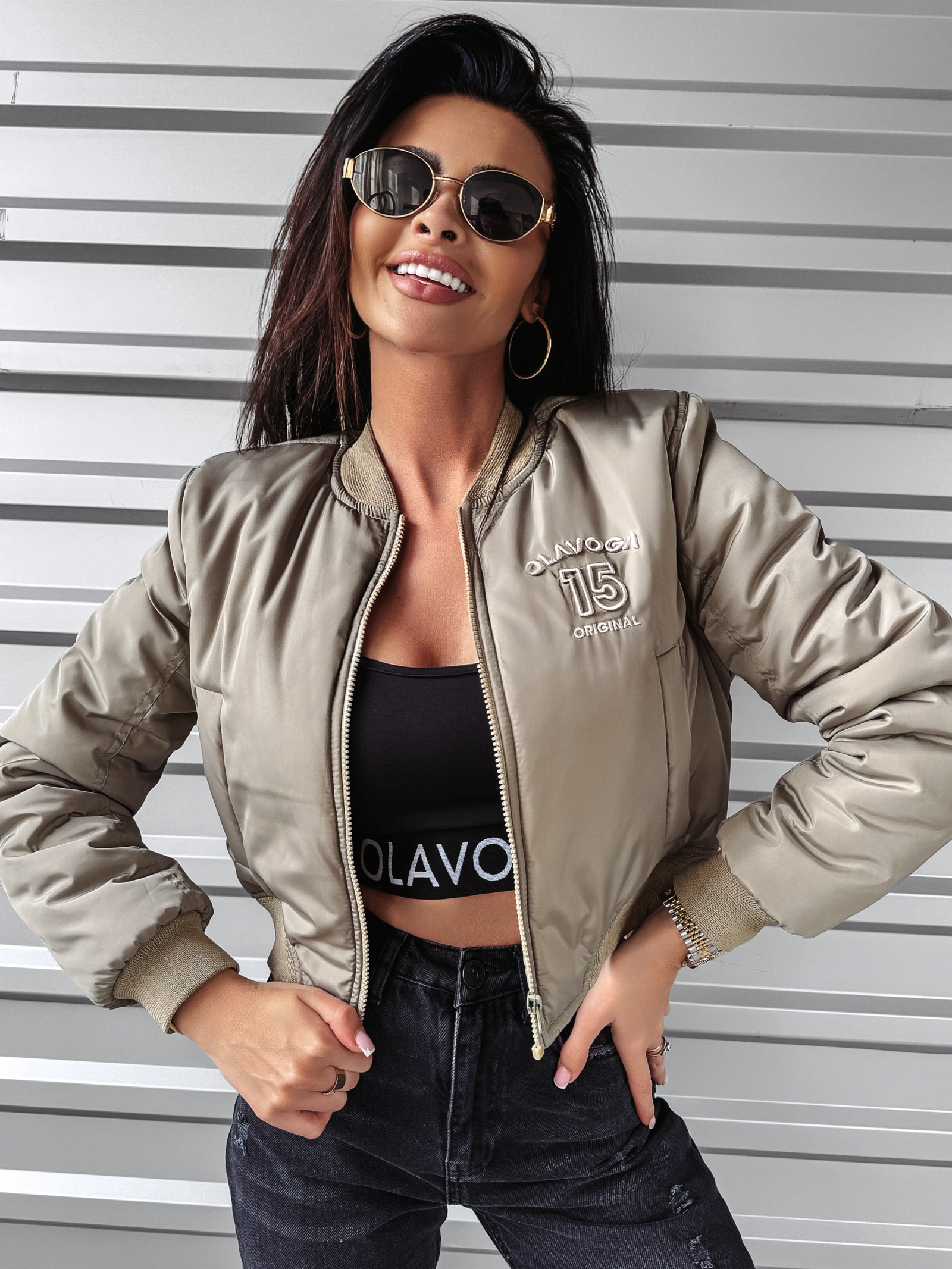 Kurtka damska logowana BOMBER OLAVOGA khaki Kurtka damska logowana BOMBER OLAVOGA khaki