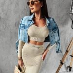 Komplet damski prążkowany Milano Ola Voga beżowy