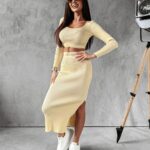 Komplet damski prążkowany Milano Ola Voga bananowy