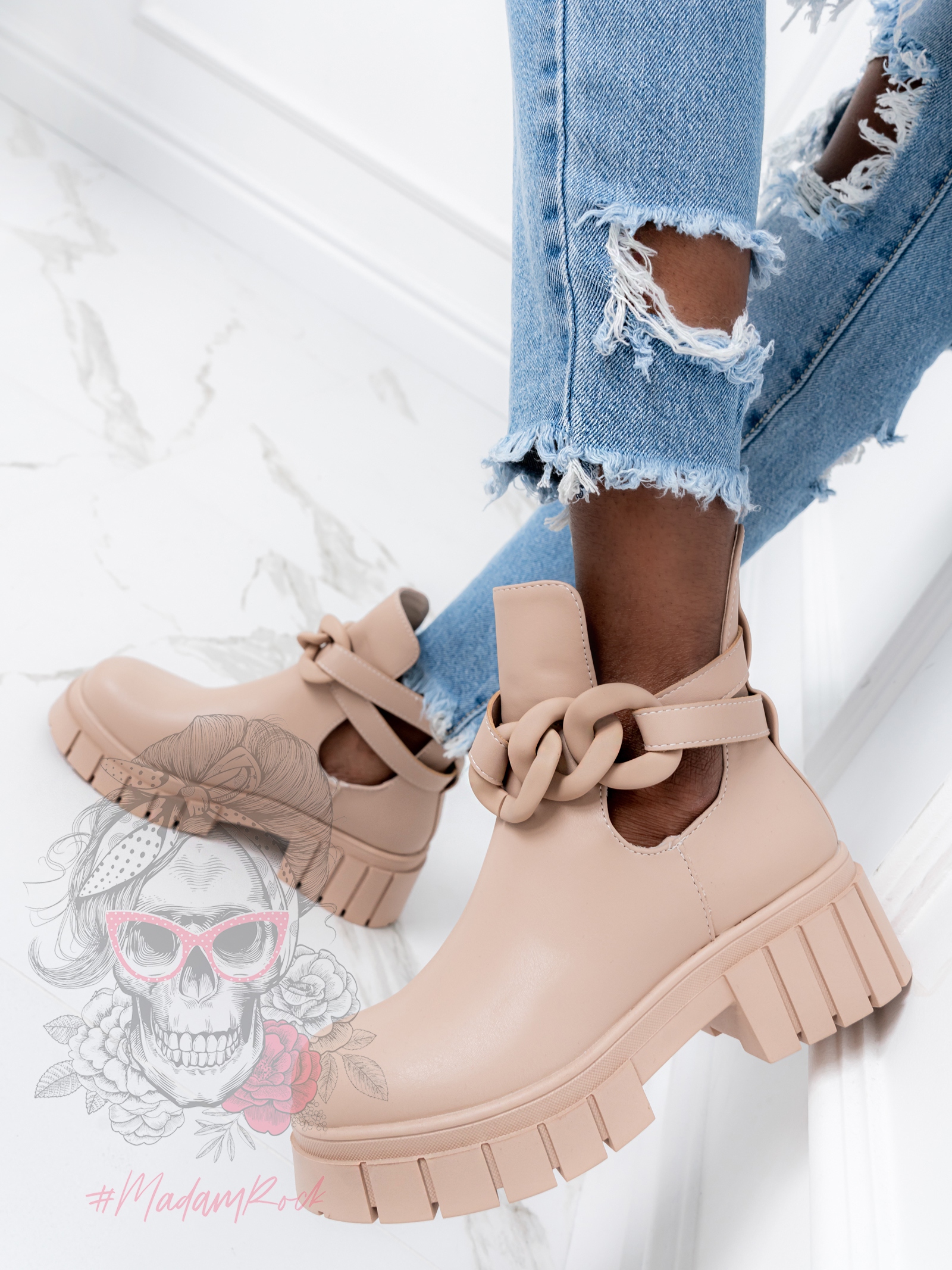 Botki z wycięciem Madam Kurtis II beżowe