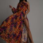 Sukienka maxi NB Mango pomarańczowo-fioletowa