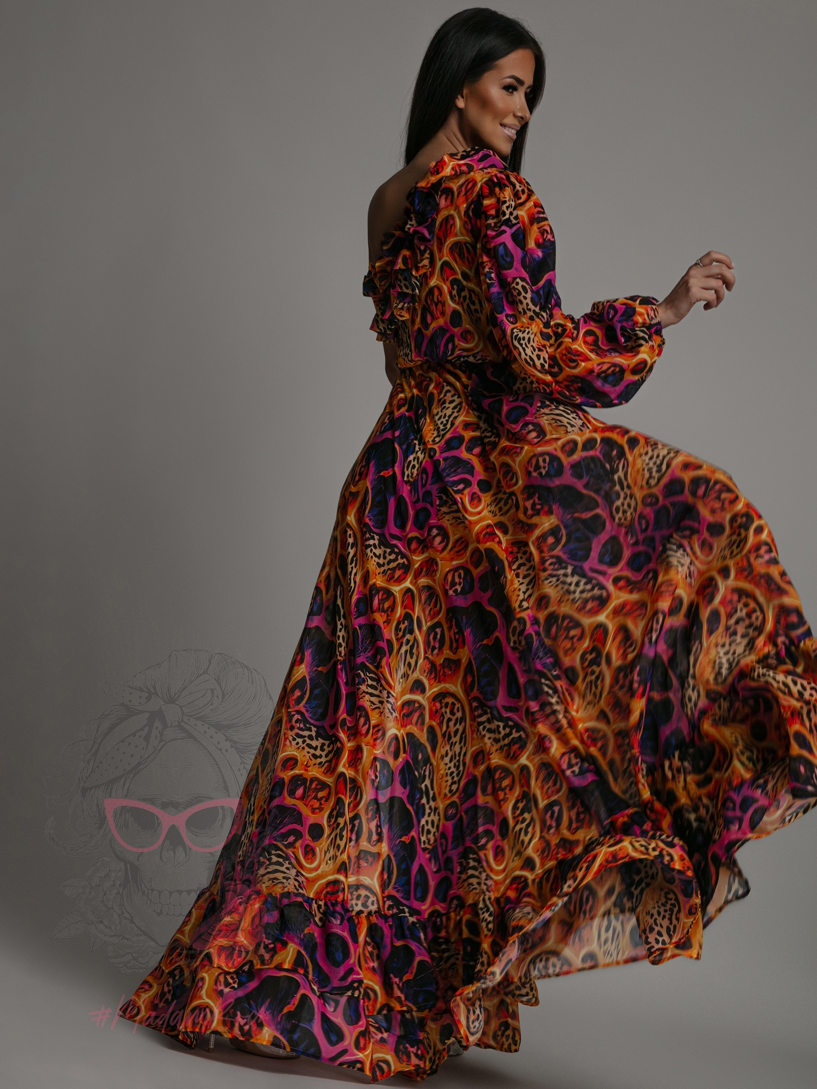 Sukienka maxi NB Mango pomarańczowo-fioletowa