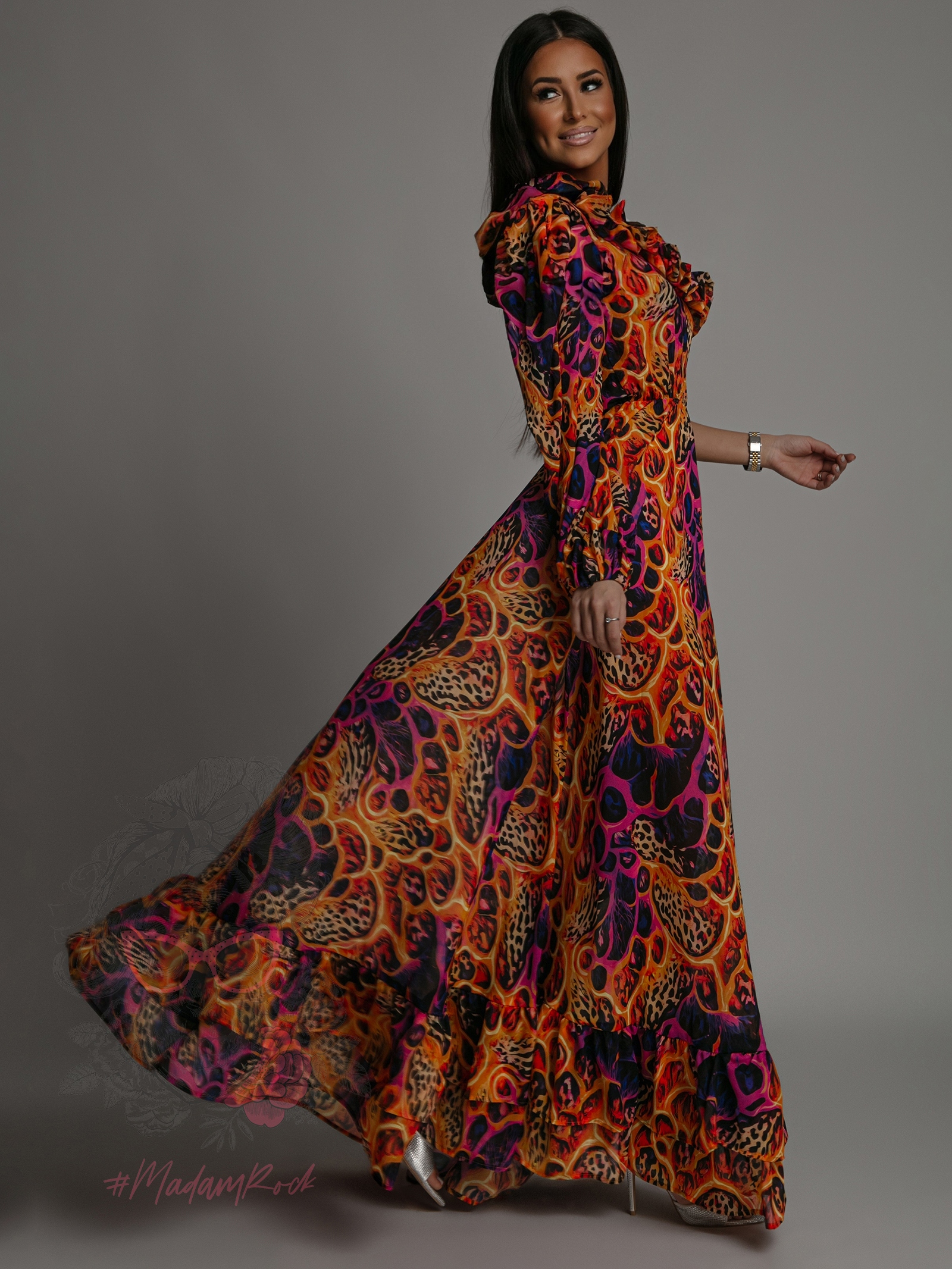 Sukienka maxi NB Mango pomarańczowo-fioletowa