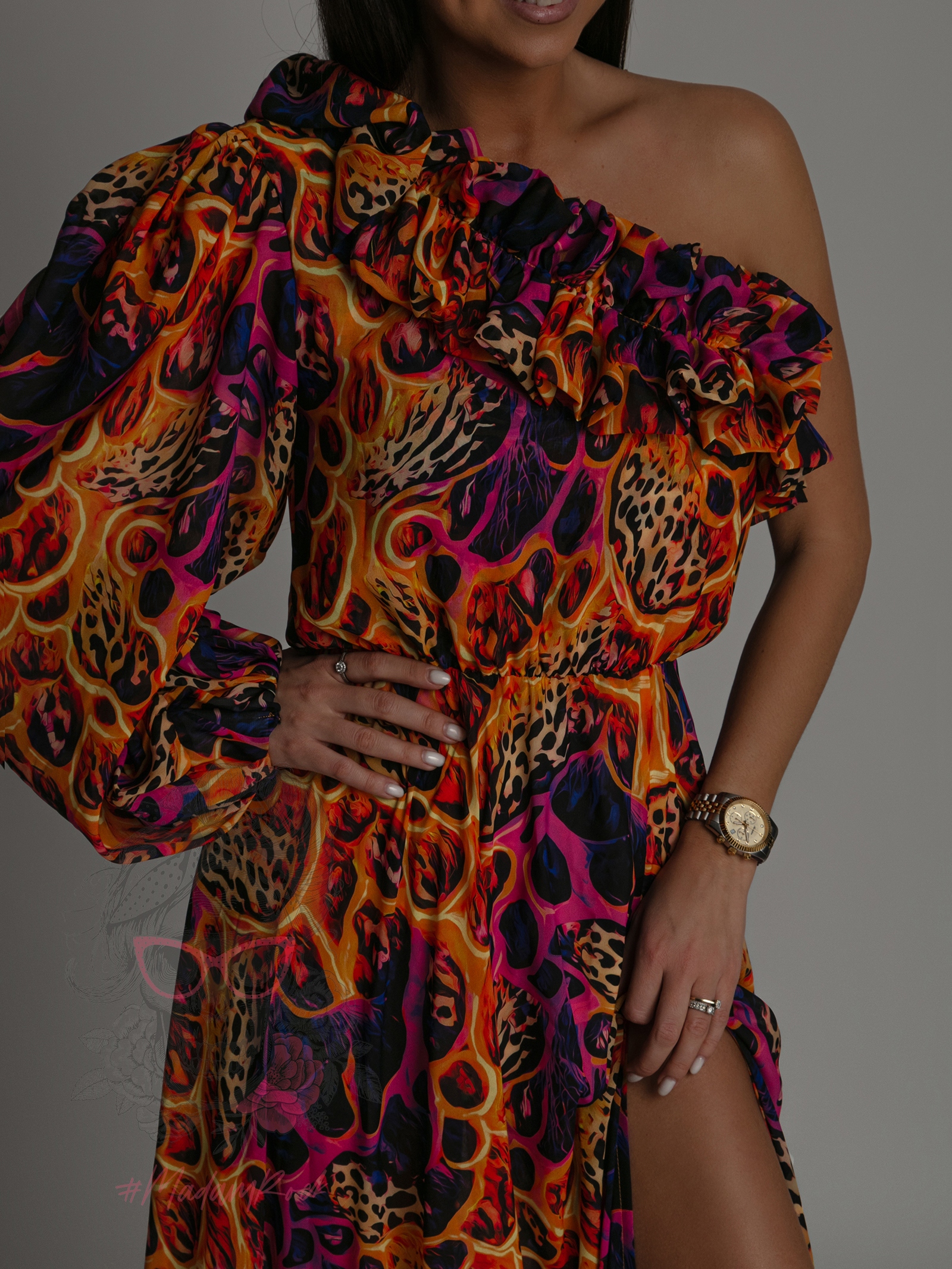 Sukienka maxi NB Mango pomarańczowo-fioletowa