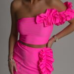 Komplet spódniczka + top NB Dosto neon pink