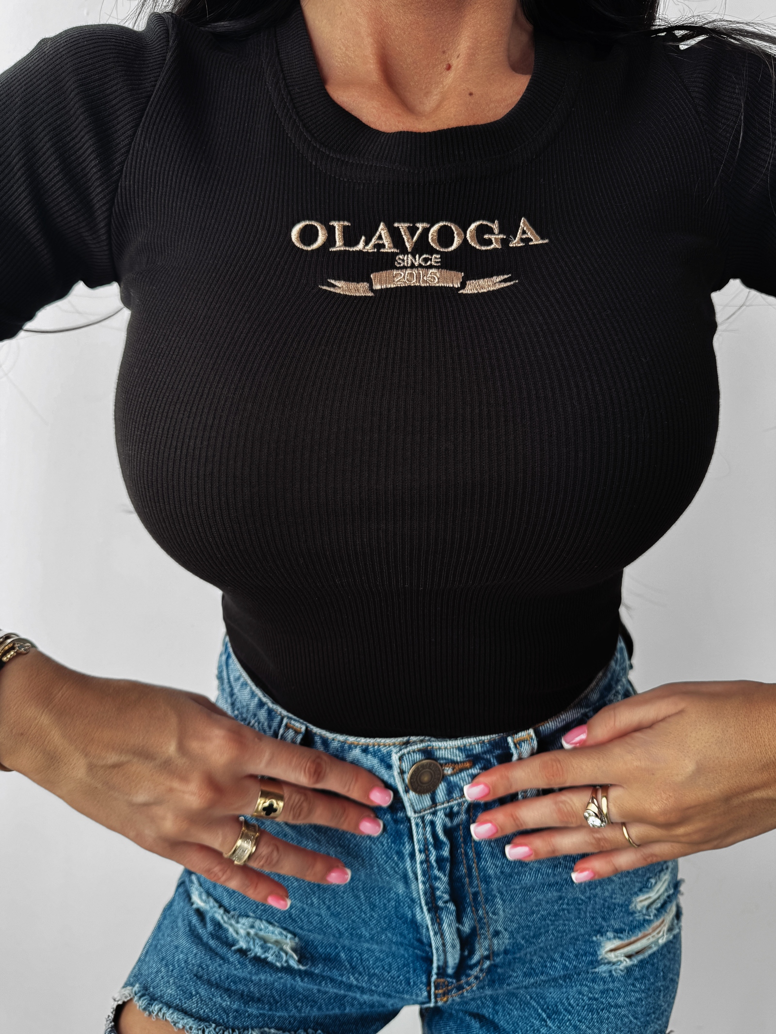 T-shirt prążkowany Viva Ola Voga czarny