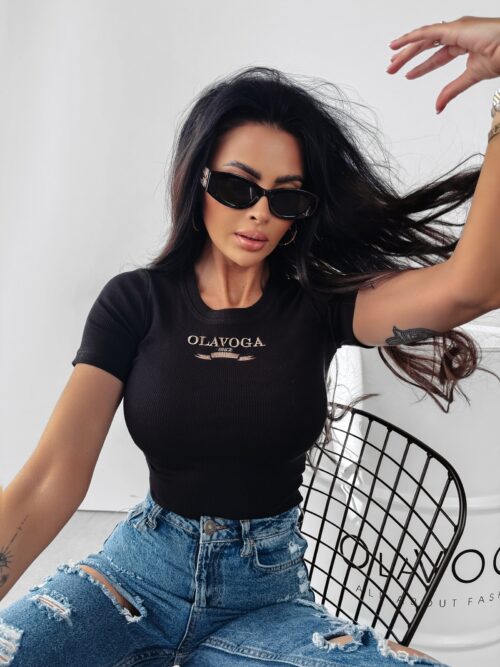 T-shirt prążkowany Viva Ola Voga czarny