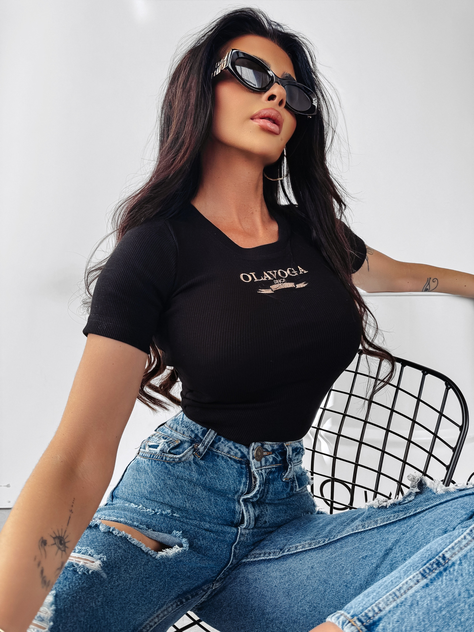 T-shirt prążkowany Viva Ola Voga czarny T-shirt prążkowany Viva Ola Voga czarny