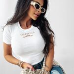 T-shirt prążkowany Viva Ola Voga biały