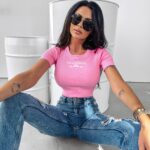 T-shirt prążkowany Viva Ola Voga różowy