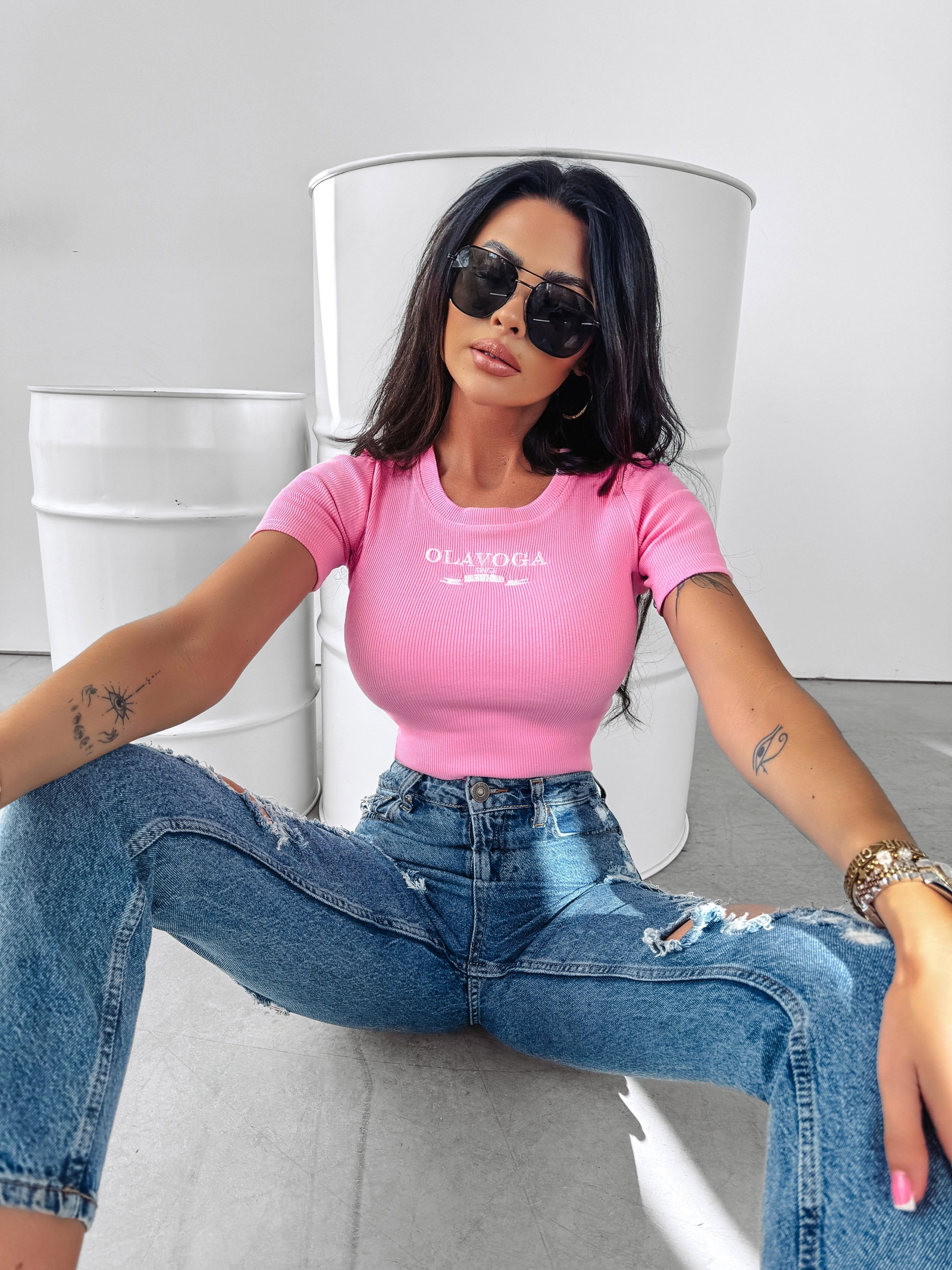 T-shirt prążkowany Viva Ola Voga różowy T-shirt prążkowany Viva Ola Voga różowy