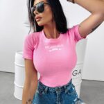 T-shirt prążkowany Viva Ola Voga różowy