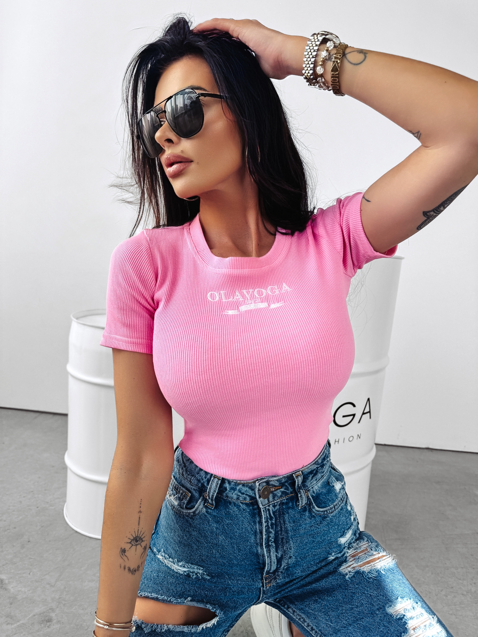 T-shirt prążkowany Viva Ola Voga różowy T-shirt prążkowany Viva Ola Voga różowy