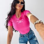 T-shirt prążkowany Viva Ola Voga fuksja