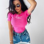 T-shirt prążkowany Viva Ola Voga fuksja