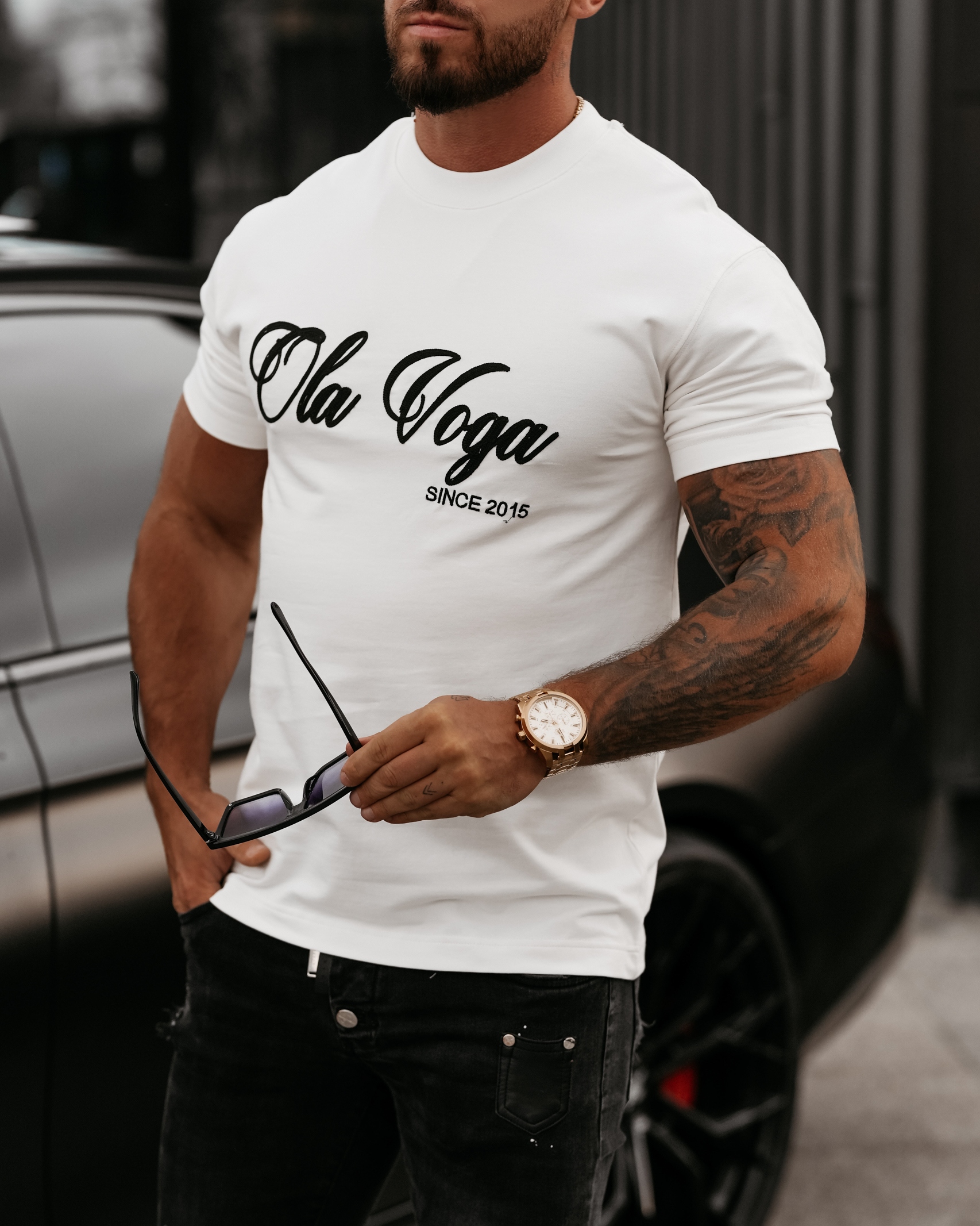 T-shirt męski z haftowanym logo STRENGHT OLAVOGA ecru T-shirt męski z haftowanym logo STRENGHT OLAVOGA ecru